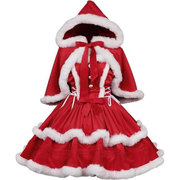 Christmas Dresses for Women - Solid Color Warm Halter Dress with Cloak - Picture 1 of 7